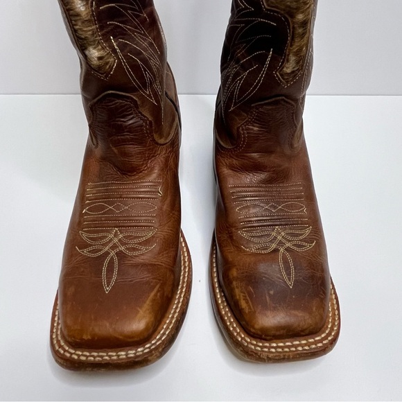 Larry Mahan Brown Leather Square Toe Cross Hair Western Cowboy Boots Size 6B - Picture 2 of 14